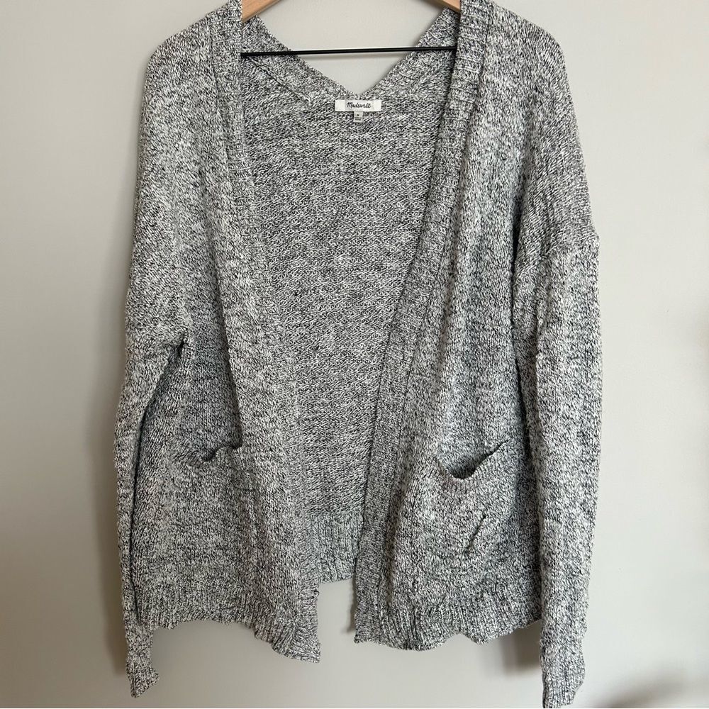 Madewell V-Neck Back Marled Grey Pocket Cardigan